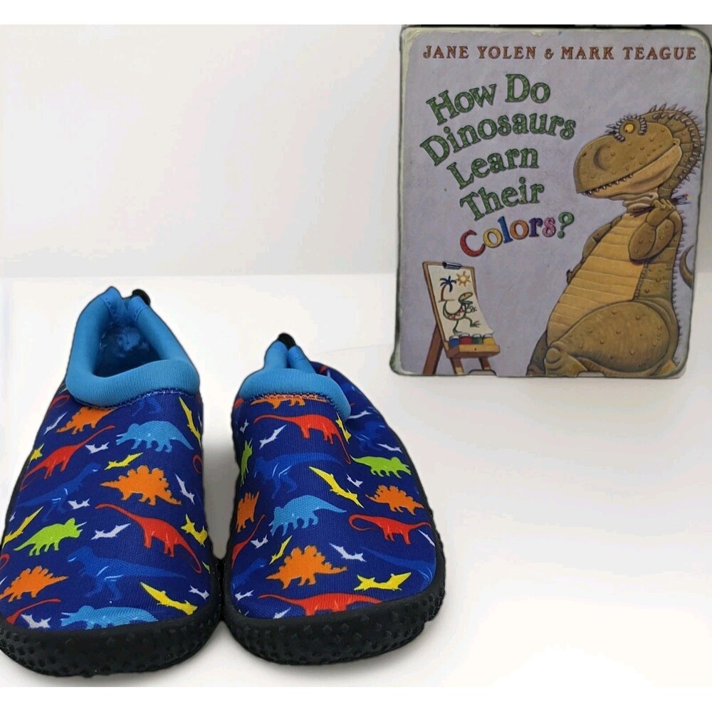 Tommy Bahama Kids Dinosaur Water Shoes Size 7/8 & Board Book Bundle
